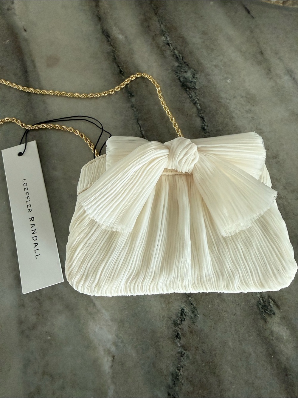Loeffler Randall Rayne Small Pleated Bow Frame Clutch in Pearl